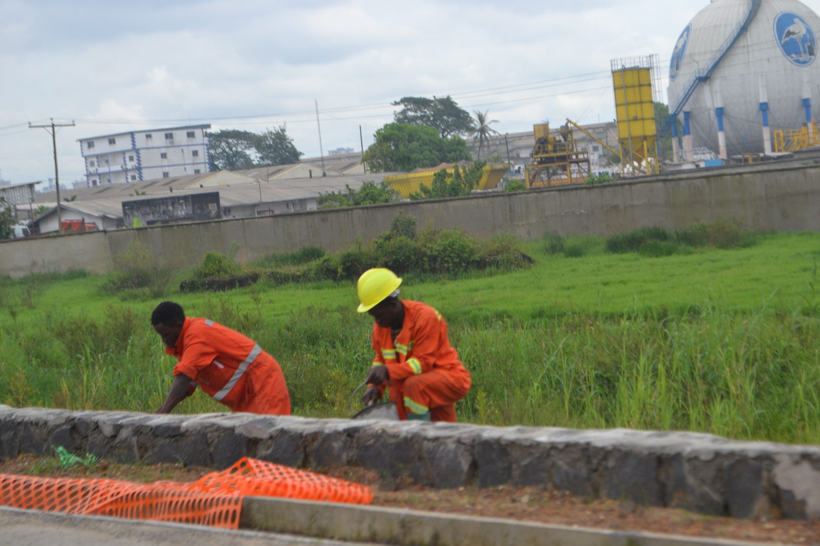 Road construction site with workers