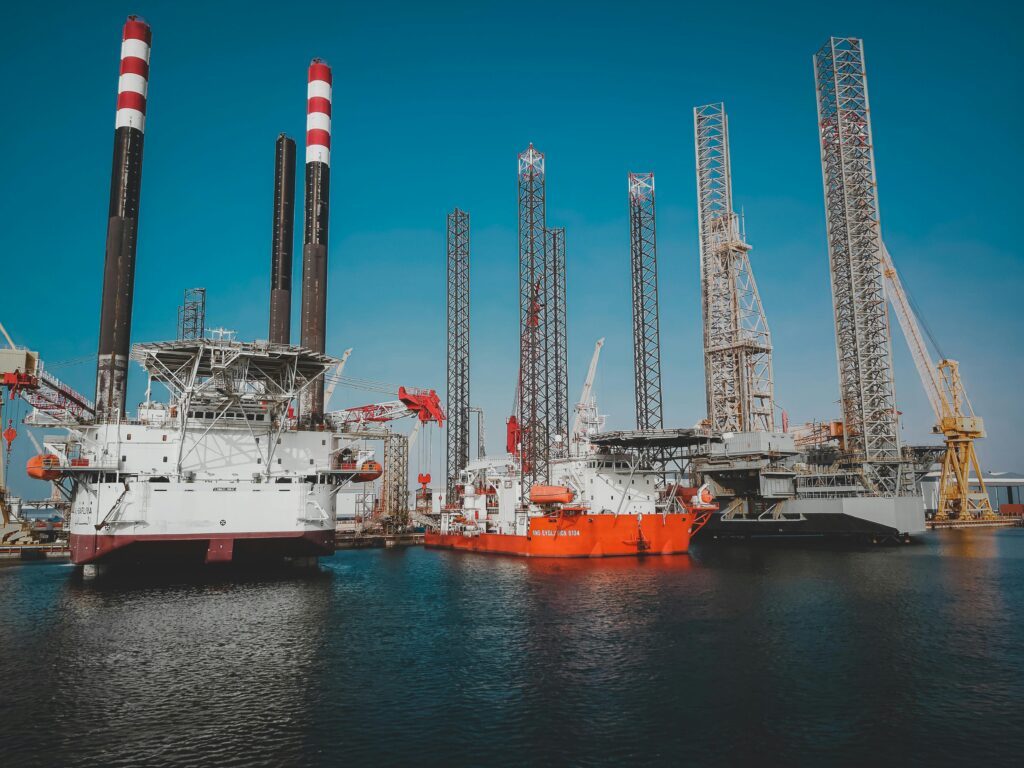 Oil and gas tankers at port terminal